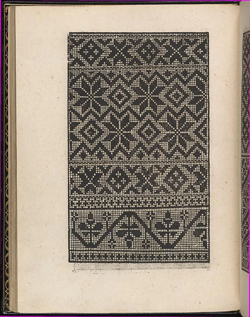 An illustration from Ein new kunstlich modelbuech dair yn meir dan sechßhundert figuren, monster, ader, stalen, befondenn wie mann na der rechter art perlenstickers lauffer werck spansche stiche mit der naelen vort up der ramen und up der laden boerden wircken sa., 1544, leaf 59