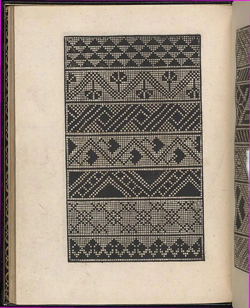An illustration from Ein new kunstlich modelbuech dair yn meir dan sechßhundert figuren, monster, ader, stalen, befondenn wie mann na der rechter art perlenstickers lauffer werck spansche stiche mit der naelen vort up der ramen und up der laden boerden wircken sa., 1544, leaf 69