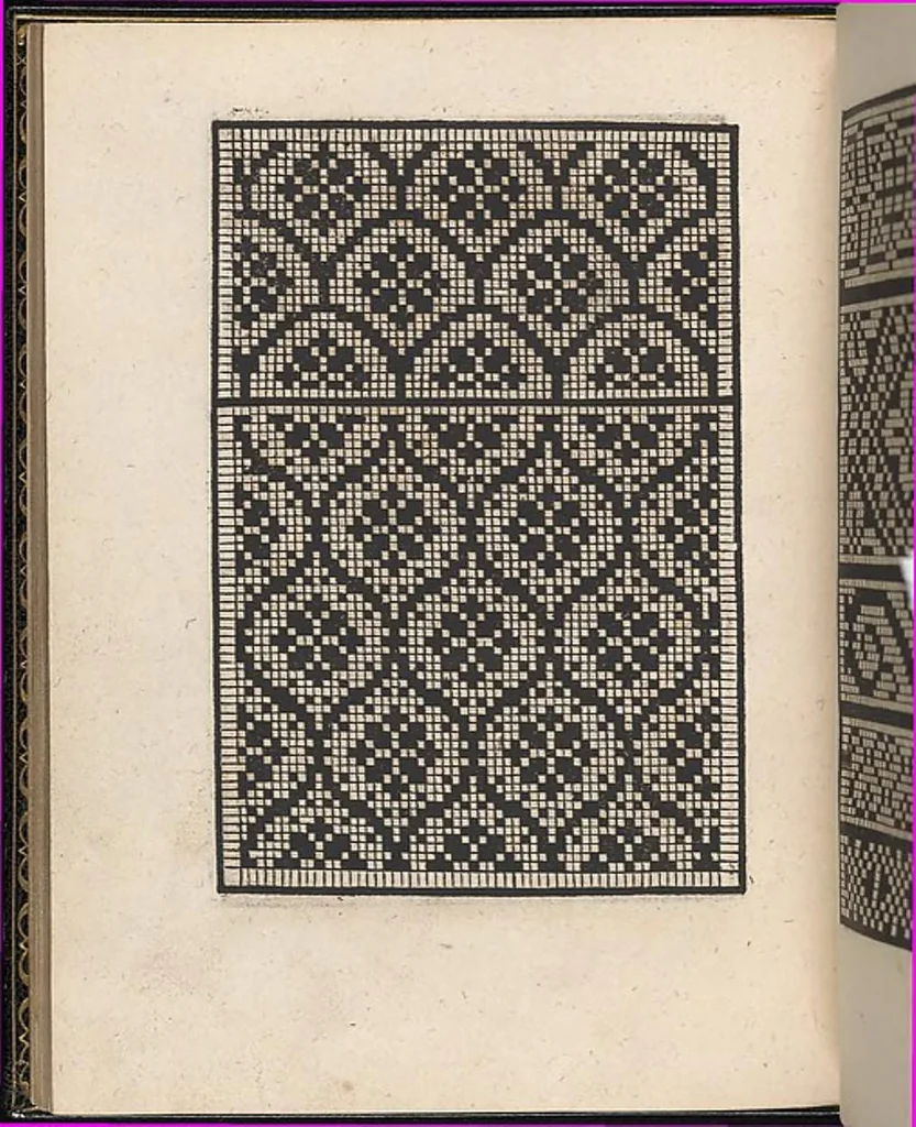 An illustration from Ein new kunstlich modelbuech dair yn meir dan sechßhundert figuren, monster, ader, stalen, befondenn wie mann na der rechter art perlenstickers lauffer werck spansche stiche mit der naelen vort up der ramen und up der laden boerden wircken sa., 1544, leaf 75