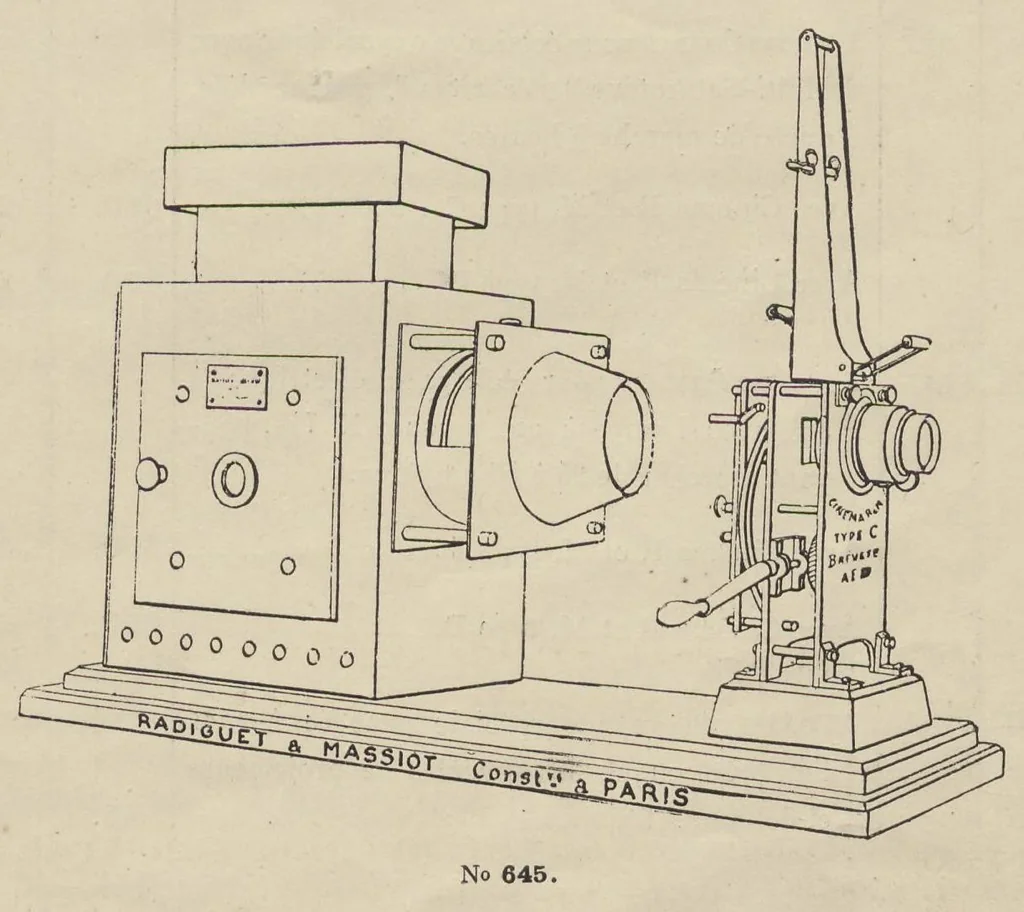An illustration from Catalogue Général No 89 des Appareils et Accessoires usités en projection: IVe Partie Cinématographie, 1910, leaf 26