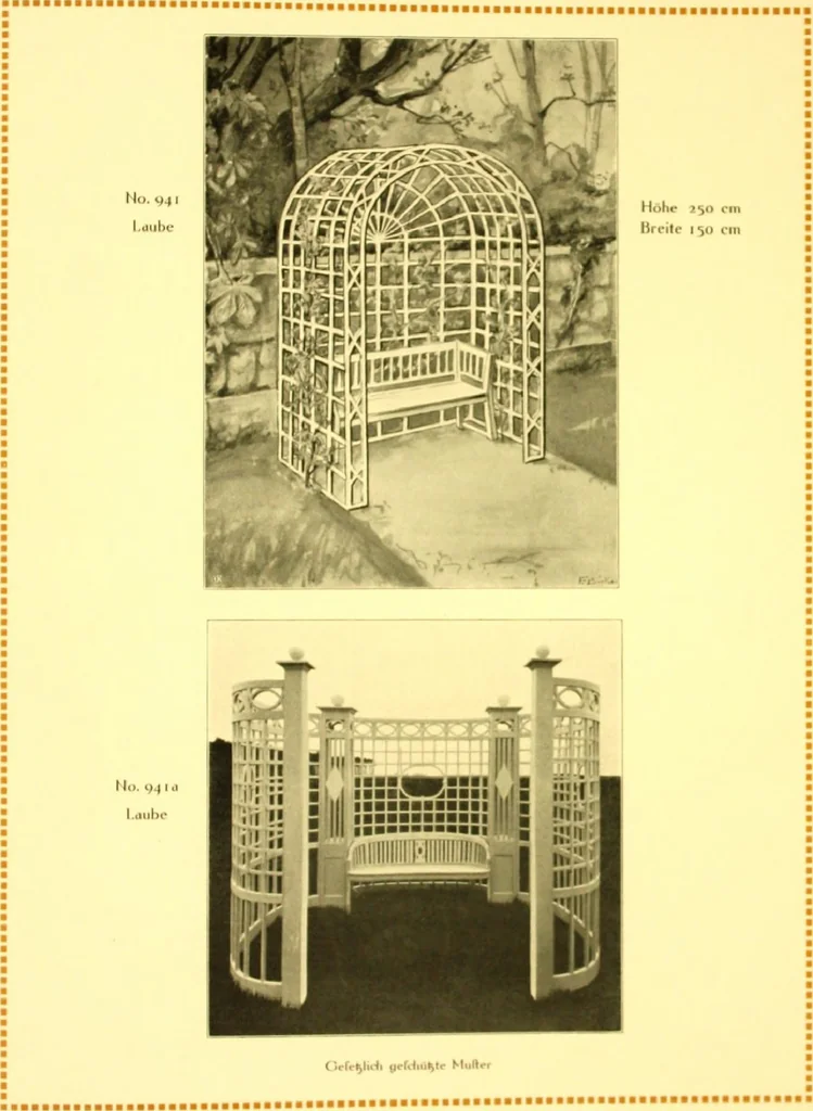 An illustration from Rheinauer Gartenmobel : Spalierwerke, Holzarbeiten fur Parkanlagen, Veranden und Wintergarten, Gartenlauben, Gartenhauser ..., 1912, leaf 68