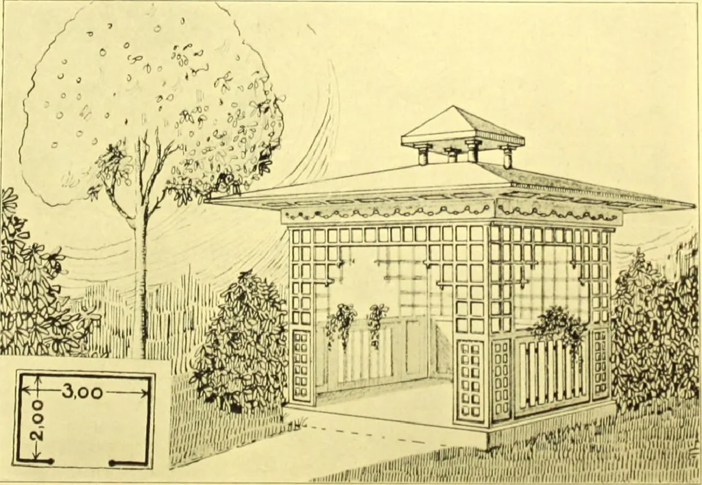 An illustration from Rheinauer Gartenmobel : Spalierwerke, Holzarbeiten fur Parkanlagen, Veranden und Wintergarten, Gartenlauben, Gartenhauser ..., 1912, leaf 71