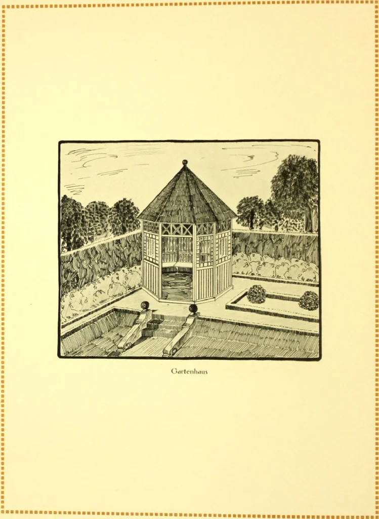 An illustration from Rheinauer Gartenmobel : Spalierwerke, Holzarbeiten fur Parkanlagen, Veranden und Wintergarten, Gartenlauben, Gartenhauser ..., 1912, leaf 73