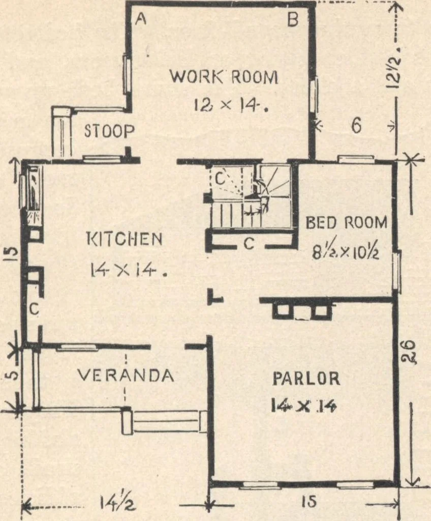 An illustration from Cottage houses for village and country homes, 1899, leaf 38