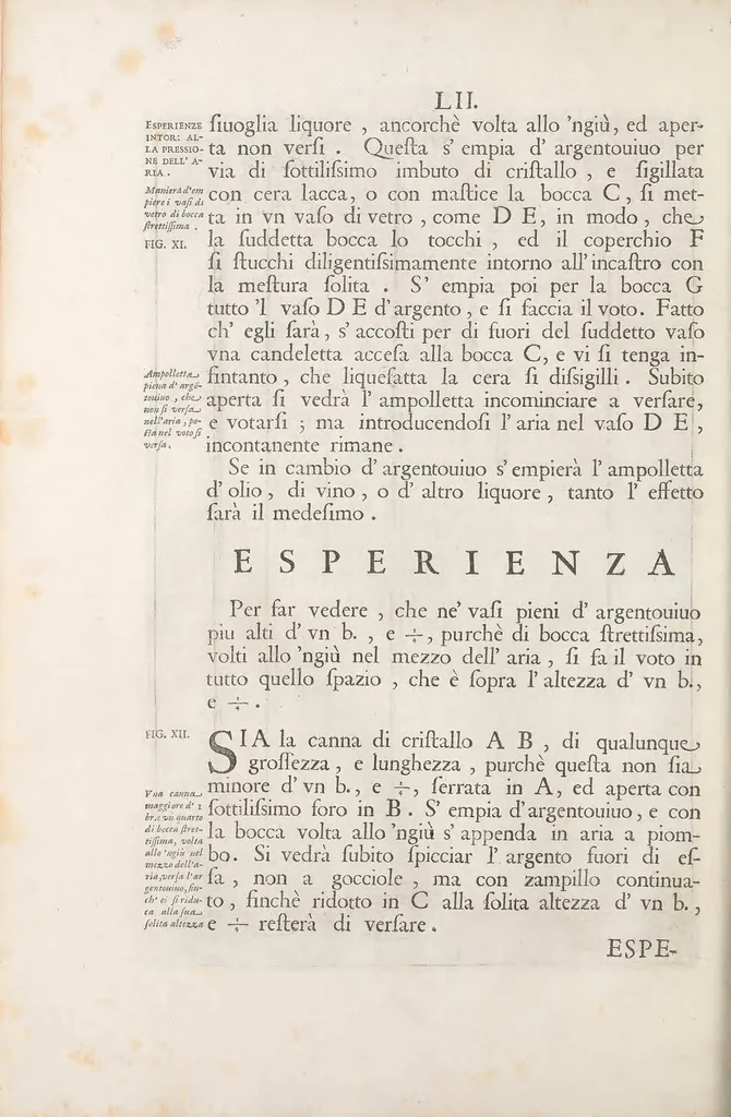 An illustration from Saggi di naturali esperienze fatte nell'Accademia del cimento sotto la protezione del serenissimo principe Leopoldo di Toscana e descritte dal segretario di essa accademia, 1666, leaf 74