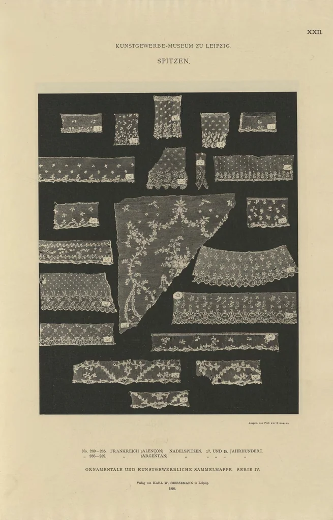 An illustration from Ornamentale und Kunstgewerbliche Sammelmappe : Spitzen des 16. bis 19. Jahrhunderts aus den Sammlungen des Kunstgewerbe-Museums zu Leipzig; Serie IV, 1894, leaf 48