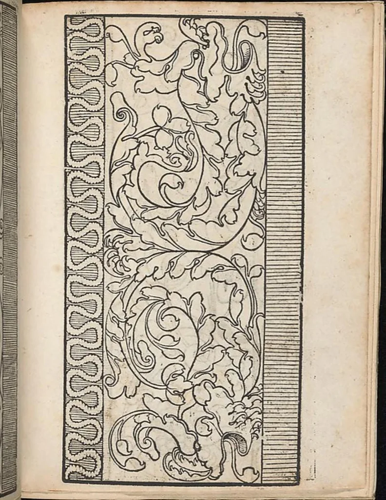 An illustration from Ein new modelbuch auff aussnehen und borten wircken yn der laden und langen gestell gemert und gebessert mitt new andern modeln, 1524, leaf 28