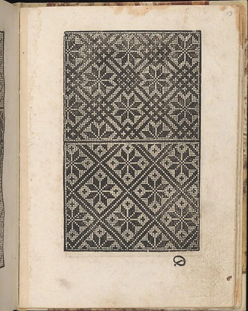 An illustration from 1529 ein new getruckt model büchli auff außnehen unnd borttenwircken ynn der laden unnd lanngenn gestell. Ganntz gerecht nach abteilung der feden tzal., 1529, leaf 23
