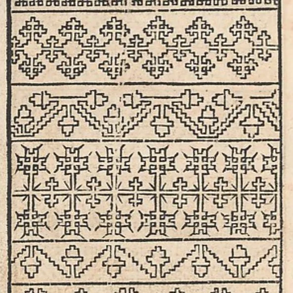 An illustration from 1529 ein new getruckt model büchli auff außnehen unnd borttenwircken ynn der laden unnd lanngenn gestell. Ganntz gerecht nach abteilung der feden tzal., 1529, leaf 36