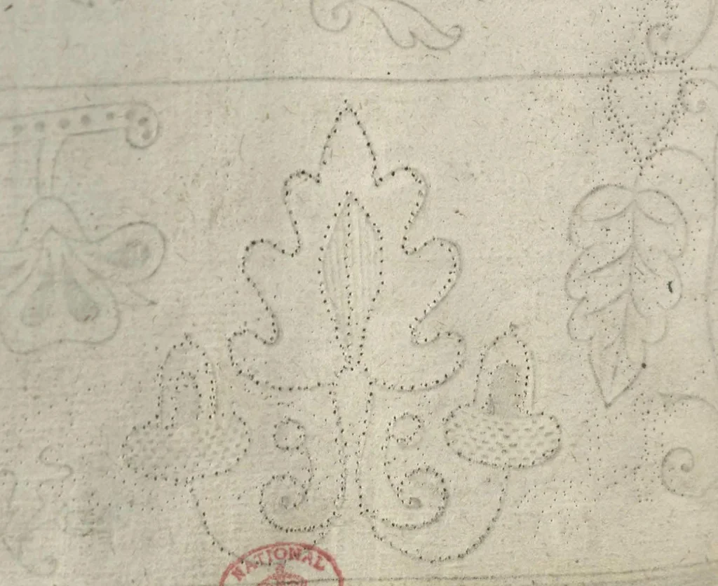 An illustration from A schole-house, for the needle ... (Here followeth certaine patternes of cut-works: and but once printed before. Also sundry sorts of spots, as flowers, birds and fishes &c. and will fitly serve to be wrought, some with gould, some with silke, and some with crewell, or otherwise at your pleasure.)., 1632, leaf 91