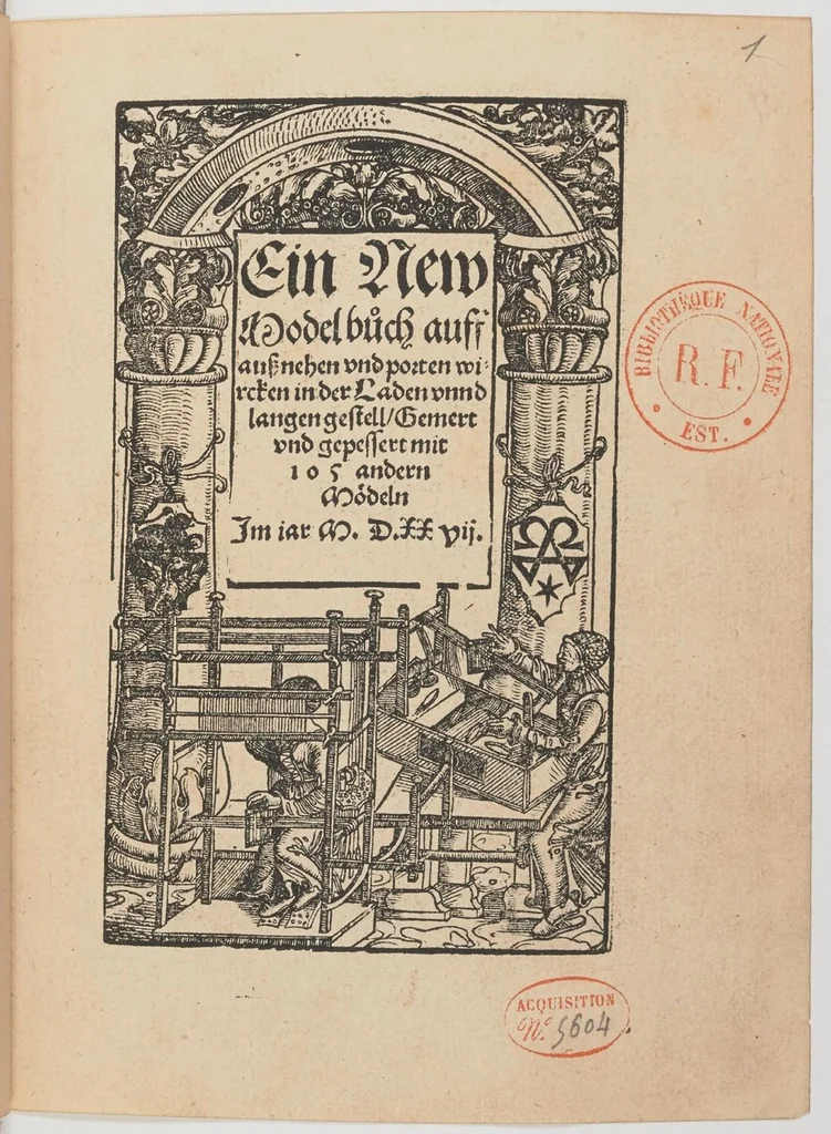 An illustration from Ein new Modelbuch auff aussnehen und porten wircken in der Laden unnd langengestell Gemert und gepessert mit 105 andern Modeln, 1527, leaf 10