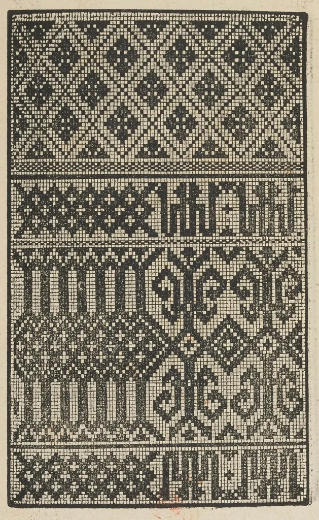 An illustration from Ein new Modelbuch auff aussnehen und porten wircken in der Laden unnd langengestell Gemert und gepessert mit 105 andern Modeln, 1527, leaf 17