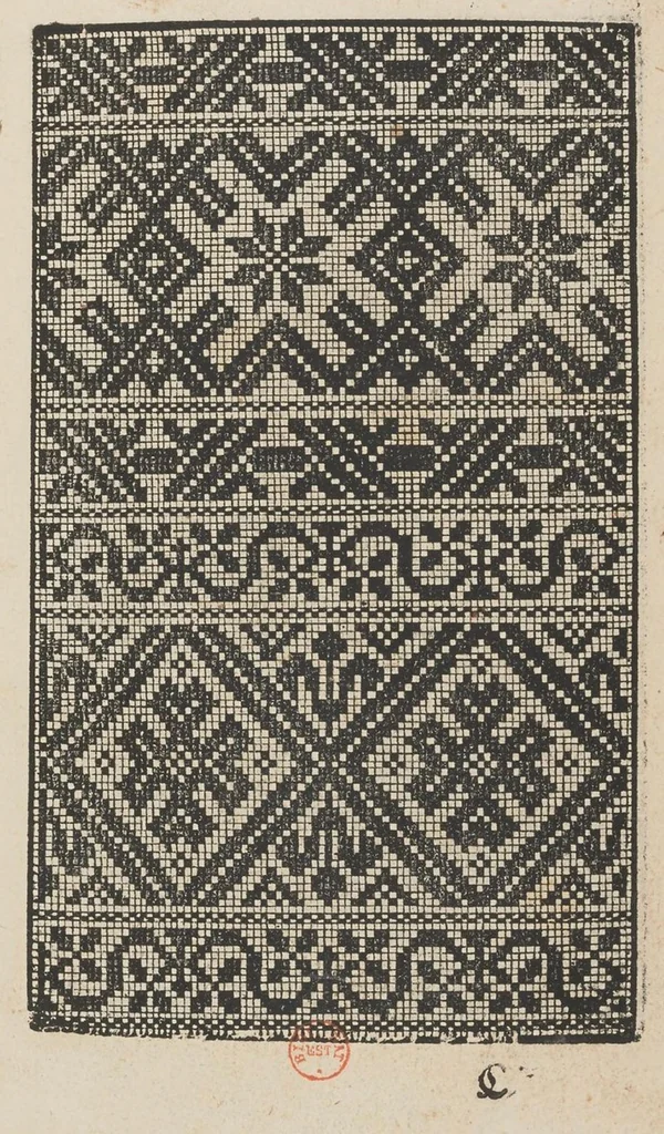 An illustration from Ein new Modelbuch auff aussnehen und porten wircken in der Laden unnd langengestell Gemert und gepessert mit 105 andern Modeln, 1527, leaf 26