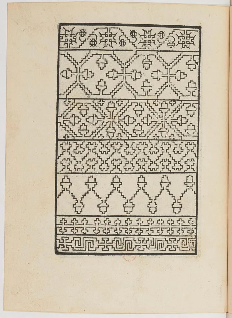 An illustration from Ein new Modelbuch auff aussnehen und porten wircken in der Laden unnd langengestell Gemert und gepessert mit 105 andern Modeln, 1527, leaf 29