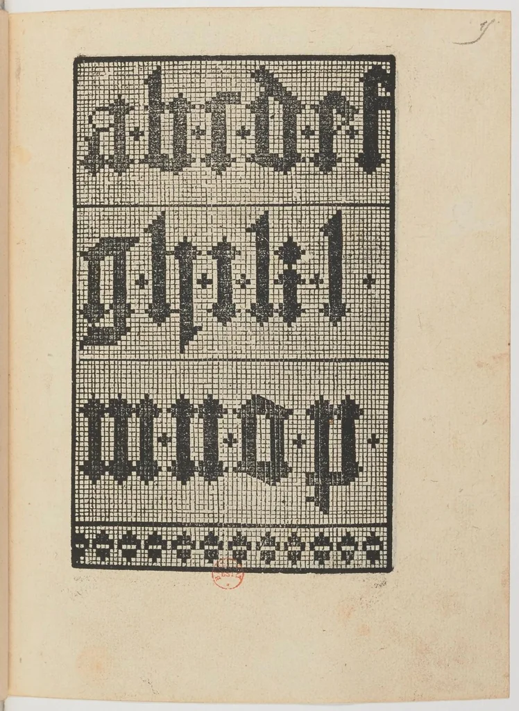 An illustration from Ein new Modelbuch auff aussnehen und porten wircken in der Laden unnd langengestell Gemert und gepessert mit 105 andern Modeln, 1527, leaf 38