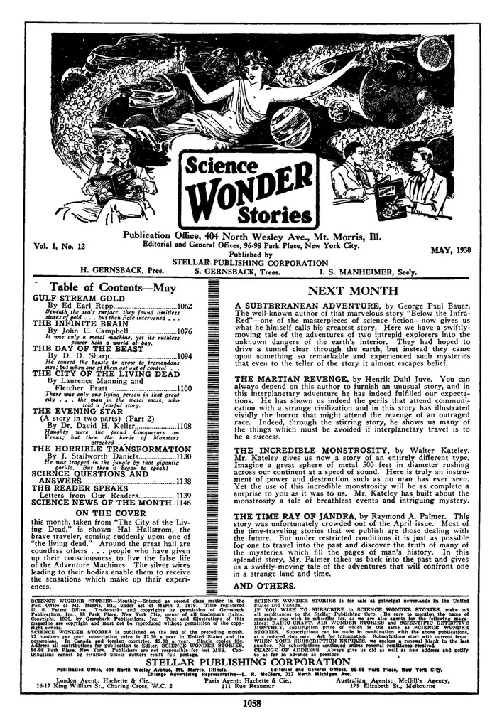 An illustration from Science Wonder Stories, Vol. 1, No. 12 (May 1930), 1930, leaf 3