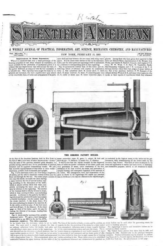 An illustration from Scientific American, New Series, Vol. 20, No. 7 (February 13, 1869), 1869, leaf 0