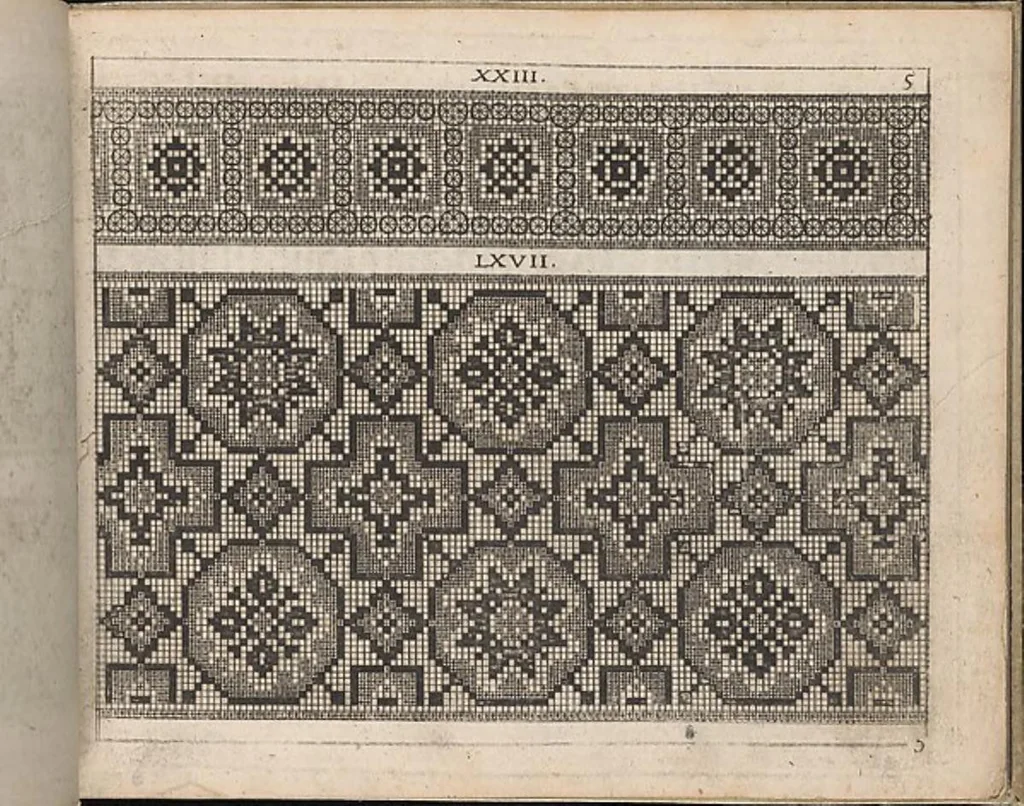An illustration from Newes Modelbuch in Kupffer gemacht, darinen aller hand Arth newer Model von dun, mittel vnd dick aussgeschnidener Arbeit auch andern kunstlichen Neh werck zu gebrauchen., 1604, leaf 19