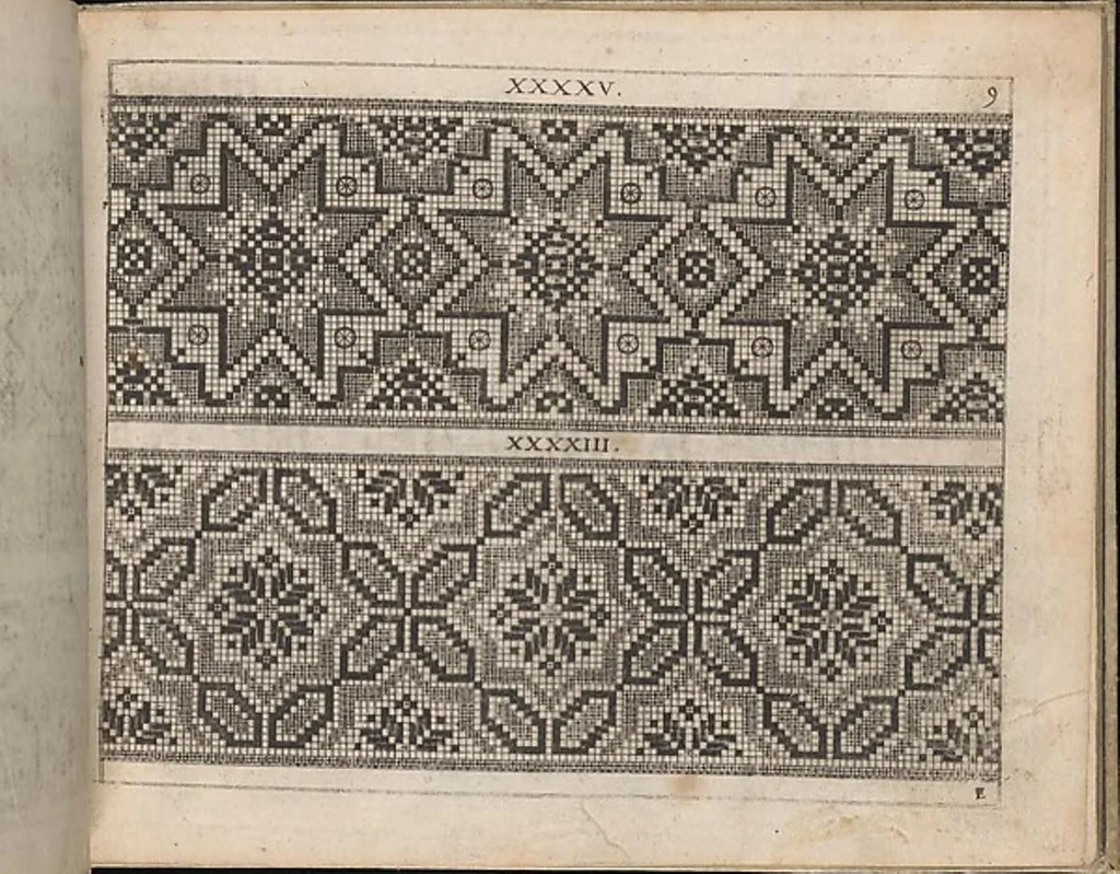 An illustration from Newes Modelbuch in Kupffer gemacht, darinen aller hand Arth newer Model von dun, mittel vnd dick aussgeschnidener Arbeit auch andern kunstlichen Neh werck zu gebrauchen., 1604, leaf 23