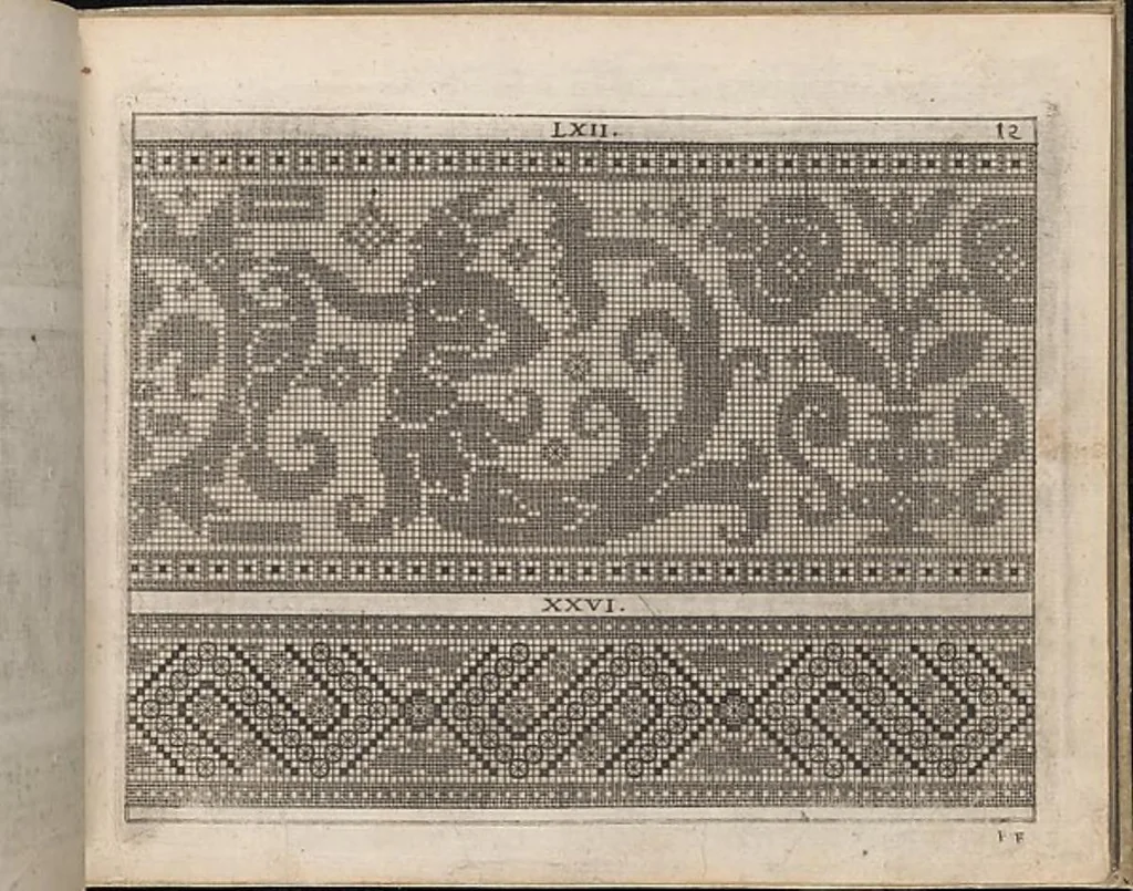 An illustration from Newes Modelbuch in Kupffer gemacht, darinen aller hand Arth newer Model von dun, mittel vnd dick aussgeschnidener Arbeit auch andern kunstlichen Neh werck zu gebrauchen., 1604, leaf 26