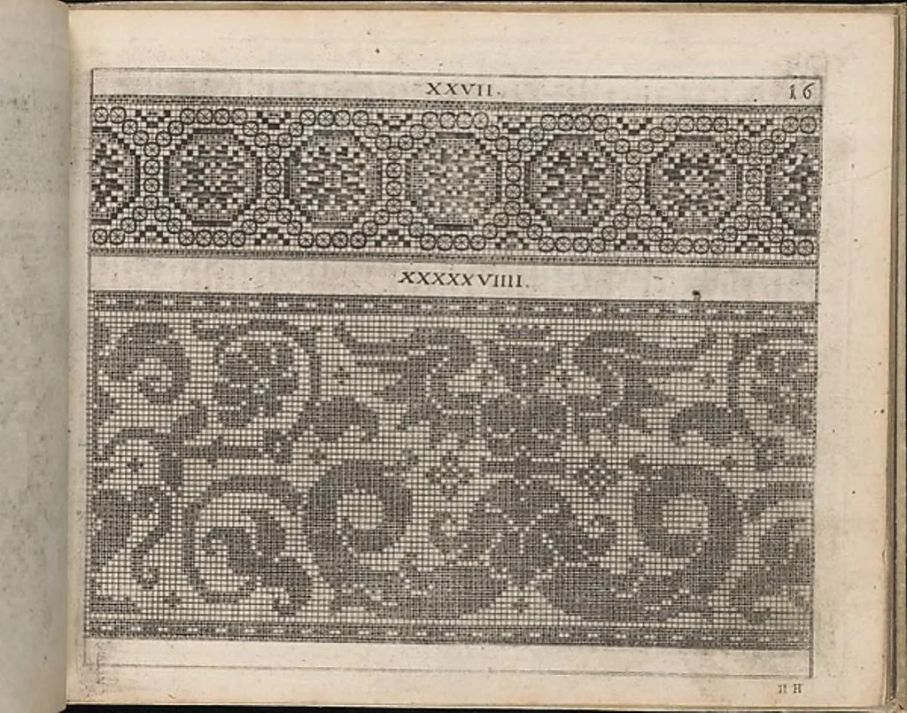 An illustration from Newes Modelbuch in Kupffer gemacht, darinen aller hand Arth newer Model von dun, mittel vnd dick aussgeschnidener Arbeit auch andern kunstlichen Neh werck zu gebrauchen., 1604, leaf 30