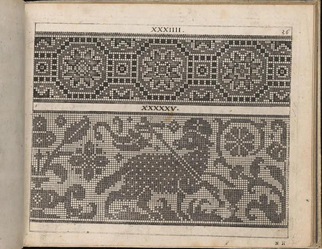 An illustration from Newes Modelbuch in Kupffer gemacht, darinen aller hand Arth newer Model von dun, mittel vnd dick aussgeschnidener Arbeit auch andern kunstlichen Neh werck zu gebrauchen., 1604, leaf 40