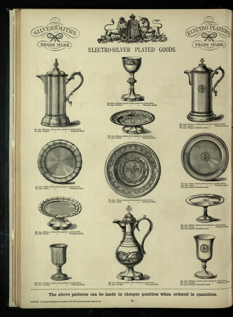 An illustration from Illustrated pattern-book of silver goods, electro-silver plated goods and cutlery : also of japanned goods, bronze and ormolu goods, ironmongery, lamps, etc., 1889, leaf 37