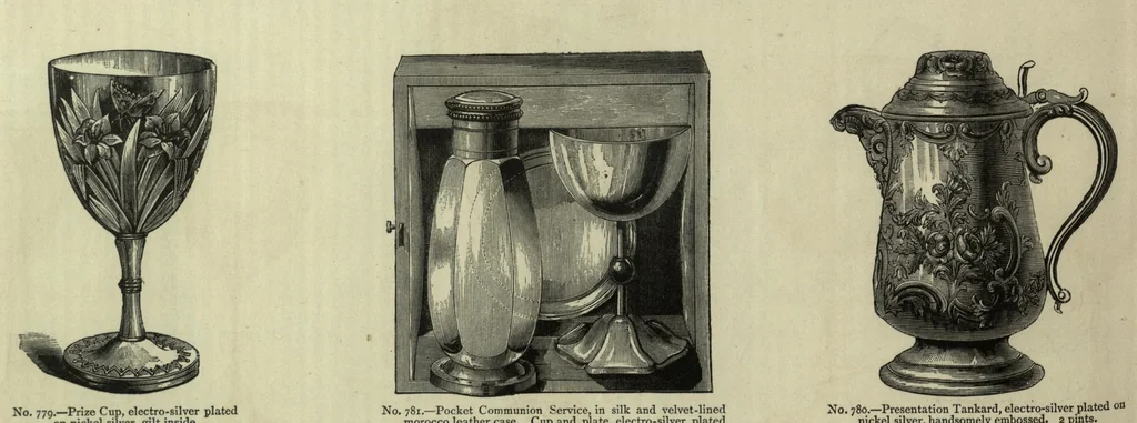 An illustration from Illustrated pattern-book of silver goods, electro-silver plated goods and cutlery : also of japanned goods, bronze and ormolu goods, ironmongery, lamps, etc., 1889, leaf 45
