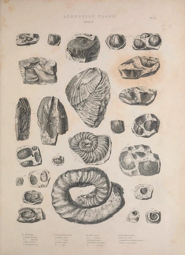 An illustration from The Silurian system, founded on geological researches in the counties of Salop, Hereford, Radnor, Montgomery, Caermarthen, Brecon, Pembroke, Monmouth, Gloucester, Worcester, and Stafford : with descriptions of the coalfields and overlying formations, 1839, leaf 251