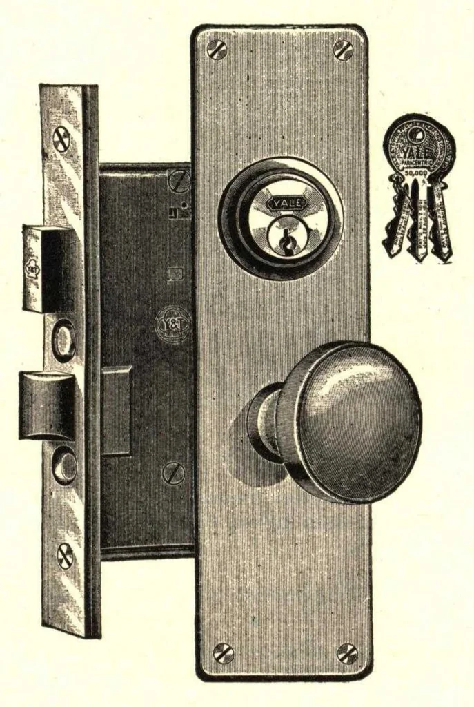 An illustration from Builder's hardware : fine locks, artistic designs, in door and window trimmings., 1903, leaf 84