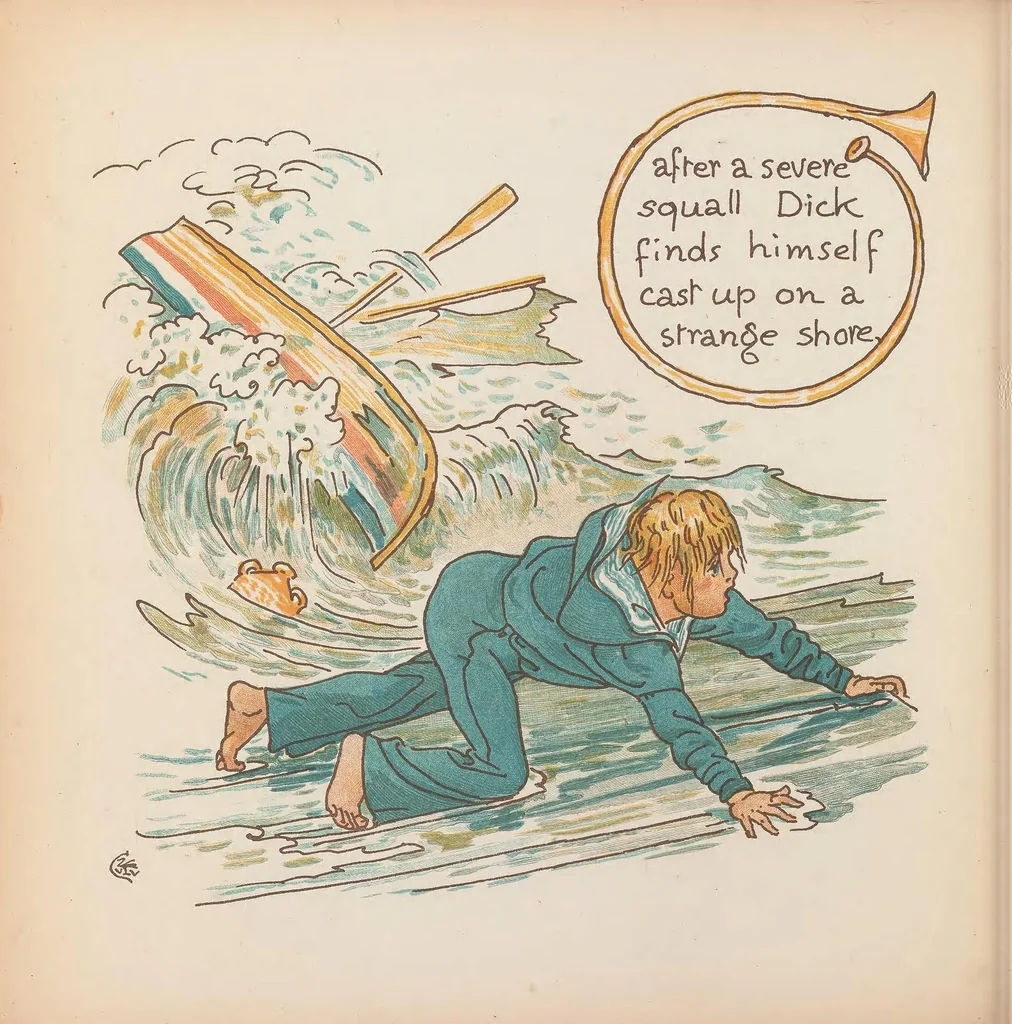 An illustration from Slateandpencil-vania : being the adventures of Dick on a desert island, 1885, leaf 12