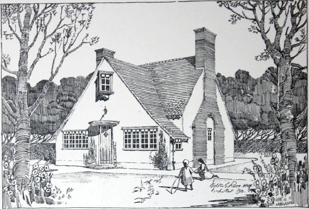 An illustration from Some small houses : illustrated with frontispiece in colour and 90 reproductions ..., 1908, leaf 75