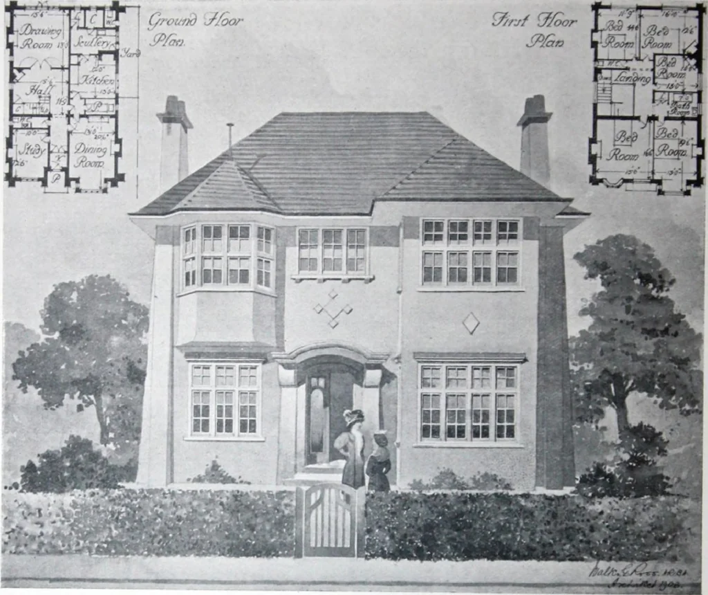 An illustration from Some small houses : illustrated with frontispiece in colour and 90 reproductions ..., 1908, leaf 79