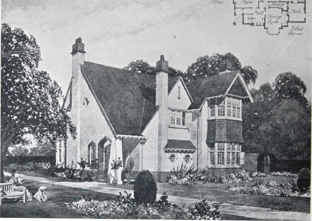 An illustration from Some small houses : illustrated with frontispiece in colour and 90 reproductions ..., 1908, leaf 87