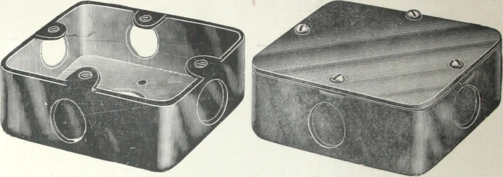 An illustration from Standard and water-tight boxes for all electrical installation purposes, 1908, leaf 13