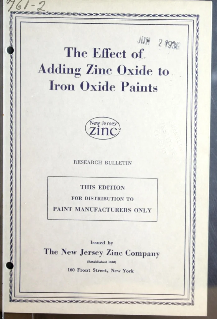 An illustration from The effect of adding zinc oxide to iron oxide paints / by Harley A. Nelson., 1929, leaf 0