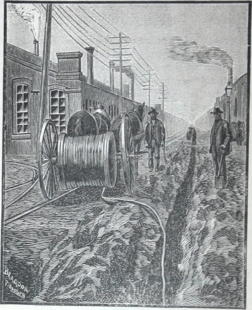 An illustration from The Standard Underground Cable Company manufacturers of telegraph, telephone and electric light cables ..., 1884, leaf 13