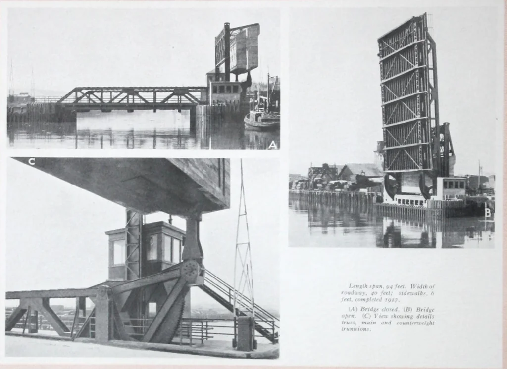 An illustration from The Strauss Bascule Bridge Company, Inc., engineers and designers of trunnion, bascule and direct lift bridges., 1920, leaf 15