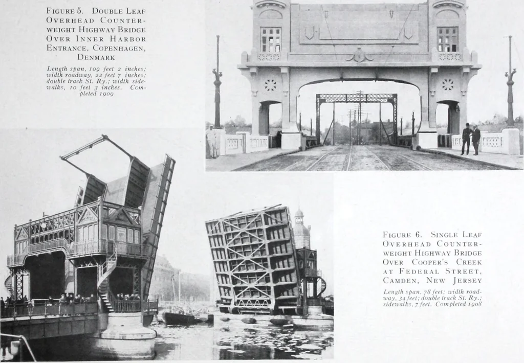 An illustration from The Strauss Bascule Bridge Company, Inc., engineers and designers of trunnion, bascule and direct lift bridges., 1920, leaf 20