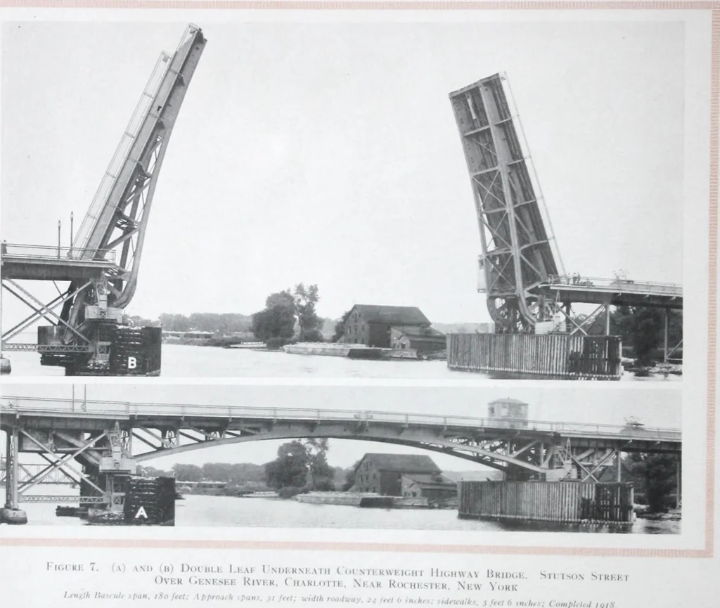 An illustration from The Strauss Bascule Bridge Company, Inc., engineers and designers of trunnion, bascule and direct lift bridges., 1920, leaf 23
