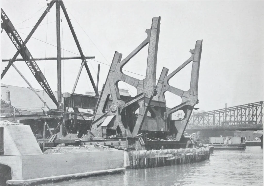 An illustration from The Strauss Bascule Bridge Company, Inc., engineers and designers of trunnion, bascule and direct lift bridges., 1920, leaf 27