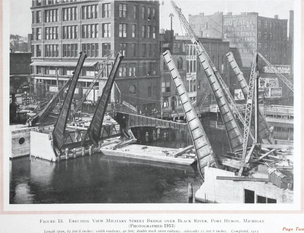 An illustration from The Strauss Bascule Bridge Company, Inc., engineers and designers of trunnion, bascule and direct lift bridges., 1920, leaf 30
