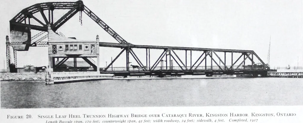 An illustration from The Strauss Bascule Bridge Company, Inc., engineers and designers of trunnion, bascule and direct lift bridges., 1920, leaf 38