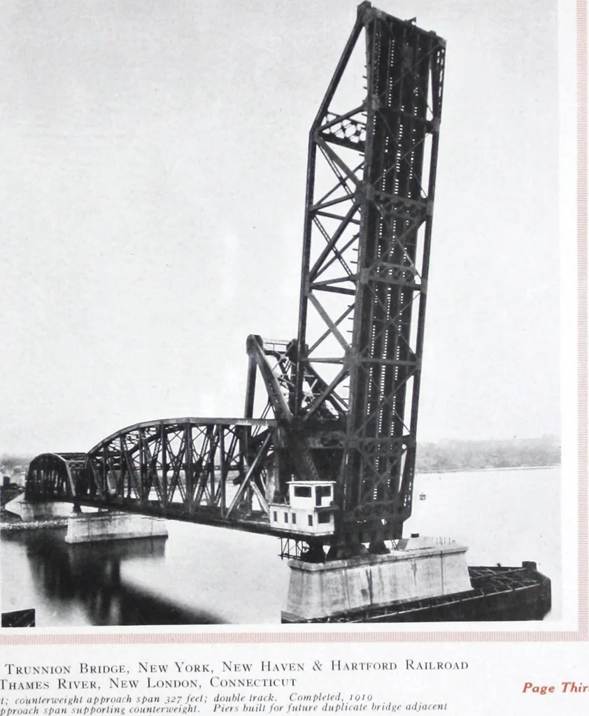An illustration from The Strauss Bascule Bridge Company, Inc., engineers and designers of trunnion, bascule and direct lift bridges., 1920, leaf 42