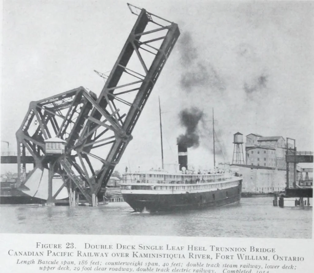 An illustration from The Strauss Bascule Bridge Company, Inc., engineers and designers of trunnion, bascule and direct lift bridges., 1920, leaf 43