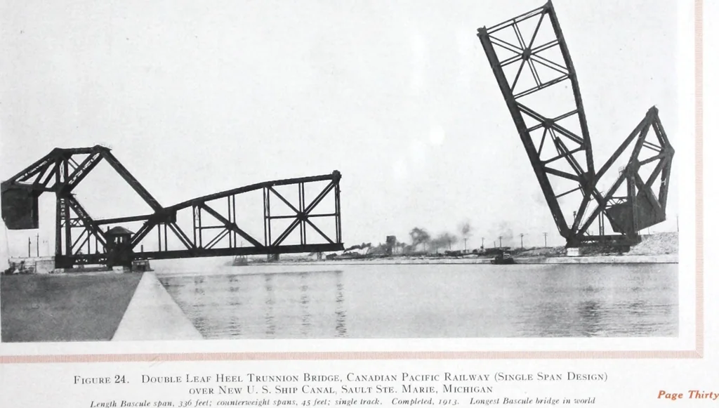 An illustration from The Strauss Bascule Bridge Company, Inc., engineers and designers of trunnion, bascule and direct lift bridges., 1920, leaf 44