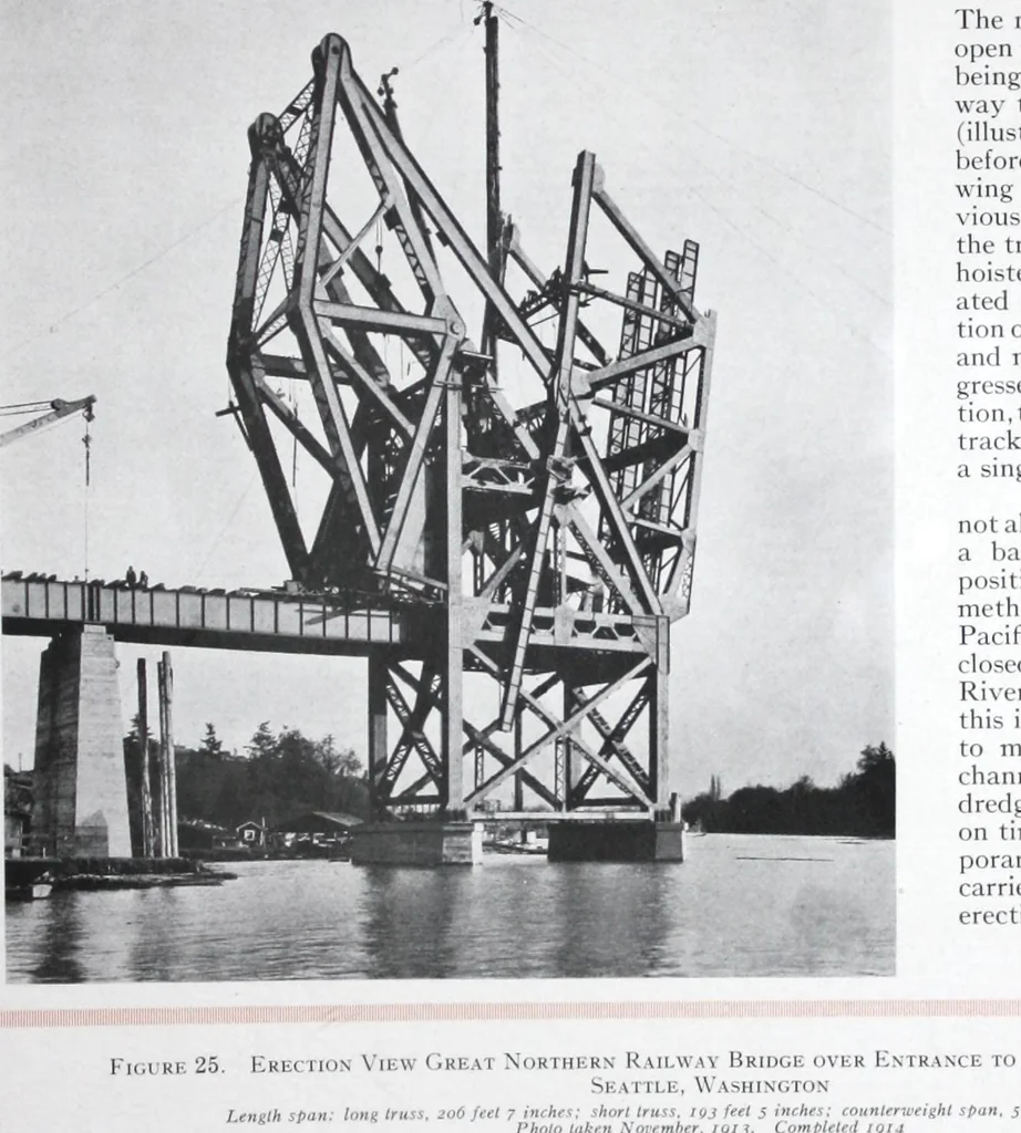 An illustration from The Strauss Bascule Bridge Company, Inc., engineers and designers of trunnion, bascule and direct lift bridges., 1920, leaf 46
