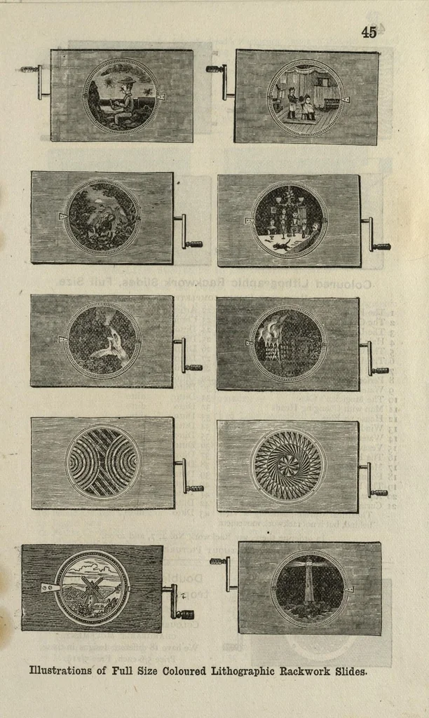 An illustration from J. Theobald and Company's extra special illustrated catalogue of magic lanterns, slides and apparatus (From the smallest Toy Lanterns and Slides to the most elaborate Professional Apparatus (c. 1900), 1900, leaf 58