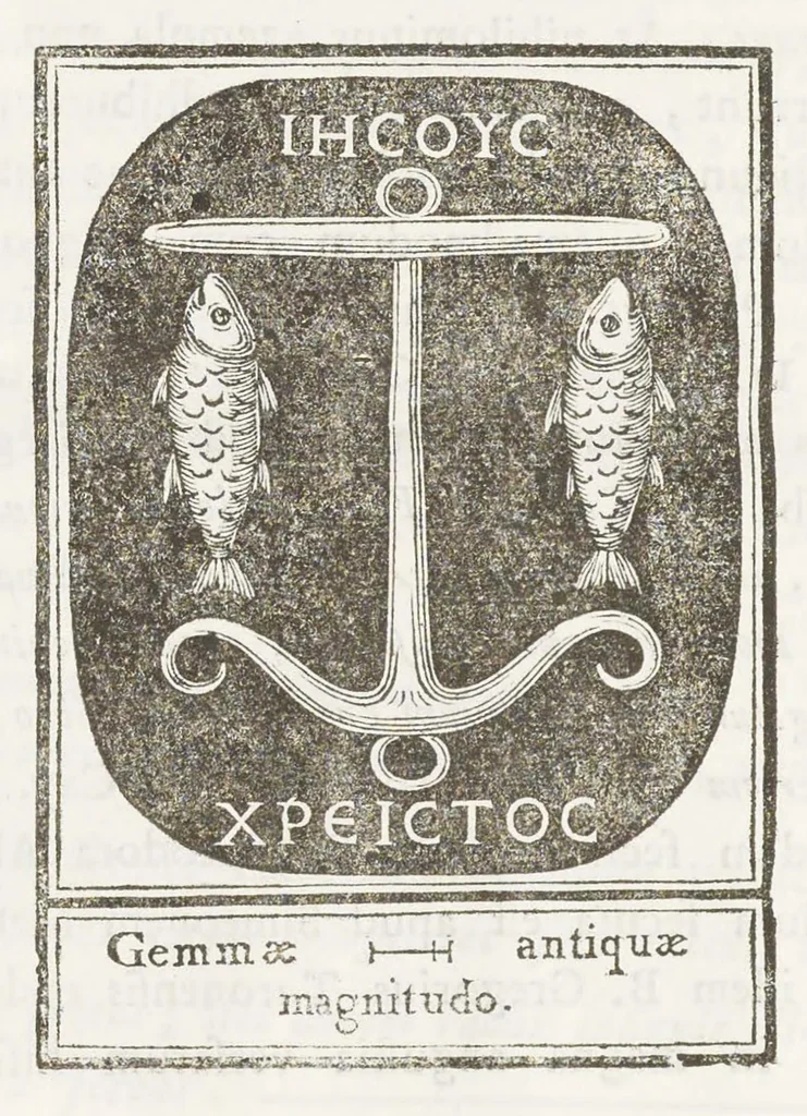 An illustration from Thesaurus gemmarum antiquarum astriferarum quae e compluribus dactyliothecis selectae aereis tabulis CC. insculptae observationibus inlustrantur adiectis parergis LX. Atlante Farnesiano prolegomenis. Diatribis III. Dissertationibu​s XV. et indicibus. Volumen II, 1750, leaf 655