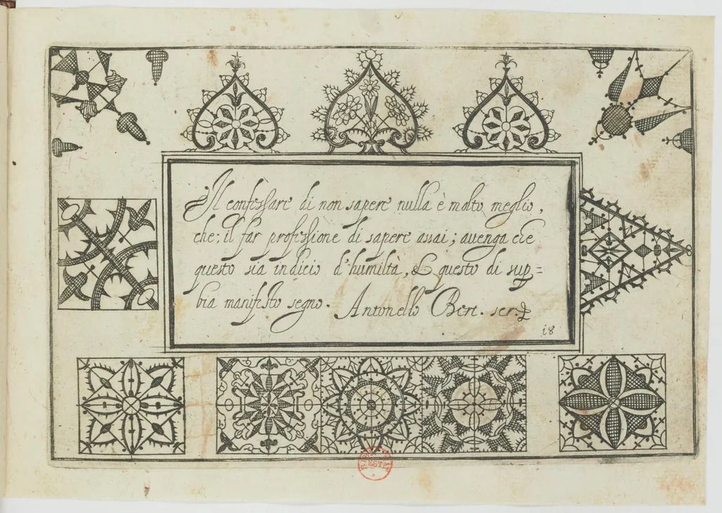 An illustration from Ghirlanda di sei vaghi fiori scielti da piu famosi giardini d'Italia : belle lettere, dotte sententie, novi merli, moderne mansioni, leggiadri lavori, usati numeri : raccolti da Pietro Paolo Tozzi, 1616, leaf 42